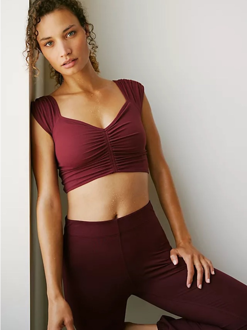 Free People FP Movement Breathe Deeper Crop Tank NWOT Oxblood Maroon Size L